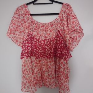 Pink ruffle blouse top